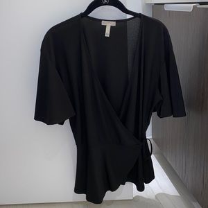 LEITH Black Wrap Peplum Top